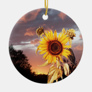 SUNFLOWER OCH ROSA SOMMER SUNSET JULGRANSPRYDNAD KERAMIK