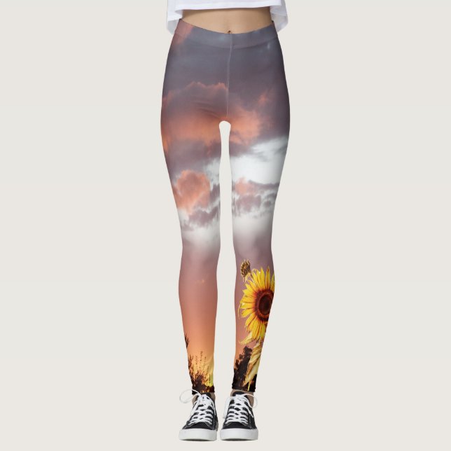 SUNFLOWER OCH ROSA SOMMER SUNSET LEGGINGS (Framsida)