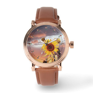 SUNFLOWER OCH SOMMSMJÖLK MED ROSA NEDLÄGGNINGAR ARMBANDSUR