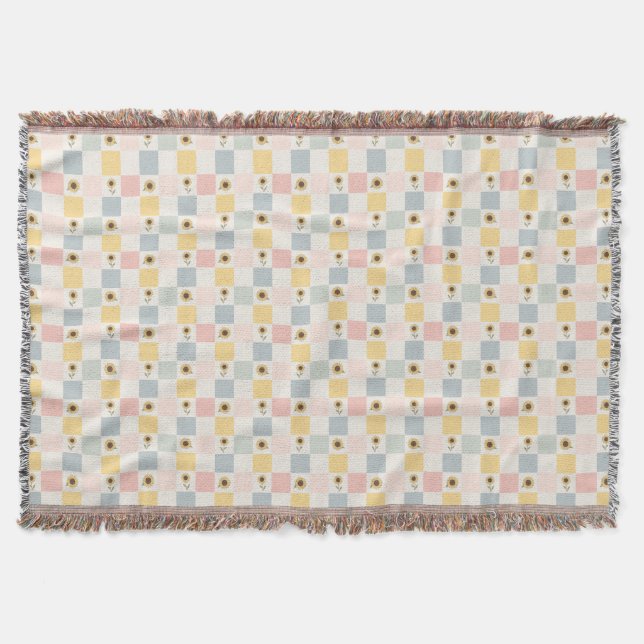 Sunflower Patchwork Decorative Blanket - Farmhouse Filt (Framsidan)