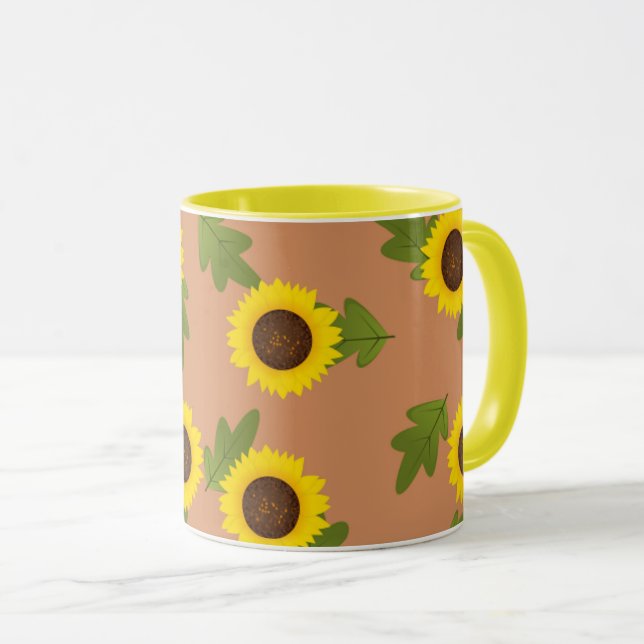Sunflower Pattern Design – Cute Floral Aesthetic Mugg (Framsida höger)