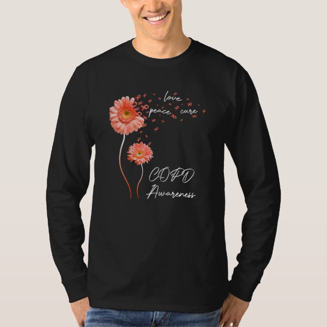 Sunflower Peace Love Cure Orange Ribbon COPD Aware T Shirt (Framsida)