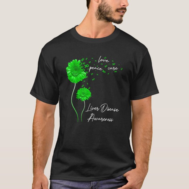 Sunflower Peace Love Cure Ribbon Liver Disease Awa T Shirt (Framsida)