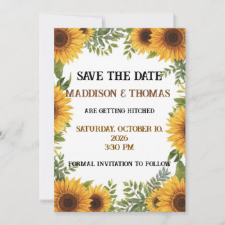Sunflower Personalised Wedding Save The Date Card Inbjudningar