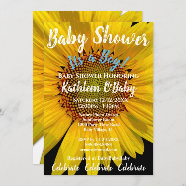 SUNFLOWER PHOTO POJKE SHOWER ANBUD INBJUDNINGAR (Fram/baksida)
