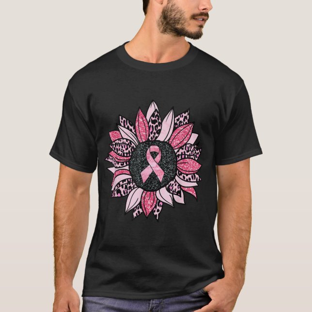Sunflower Pink Breast Cancer Awareness Women  T Shirt (Framsida)
