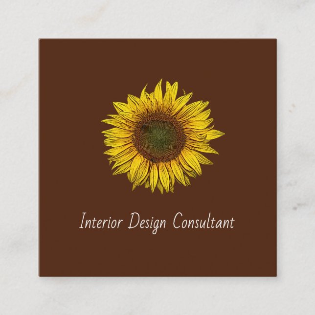 Sunflower QR code Interior Designer Rustic Brown Fyrkantigt Visitkort (Framsida)