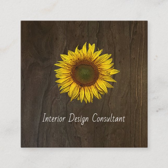 Sunflower QR code Interior Designer Rustic Wood Fyrkantigt Visitkort (Framsida)