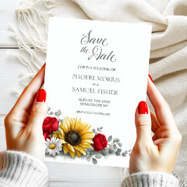 Sunflower Red Rose Floral Wedding Save the Date Spara Datumet