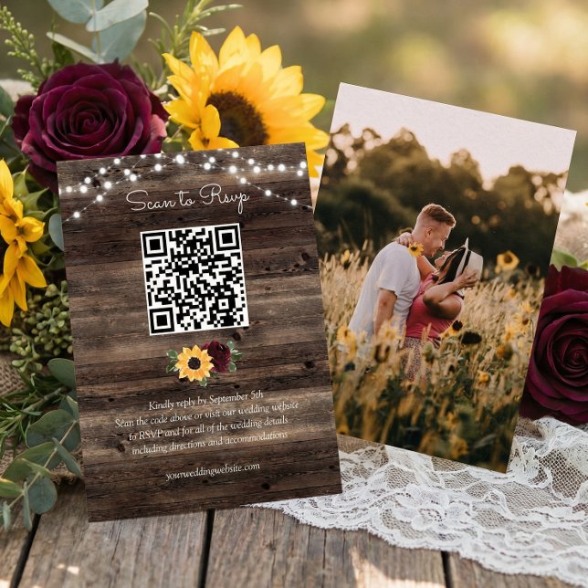 Sunflower Roses Wedding QR Code RSVP Tilläggskort (Skapare uppladdad)