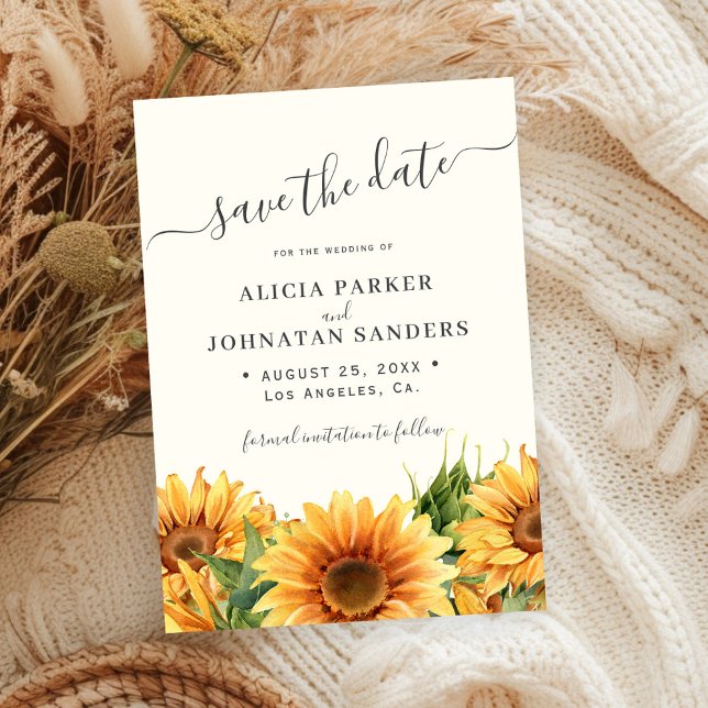 Sunflower rustic boho summer gardern ivory wedding spara datumet (Skapare uppladdad)
