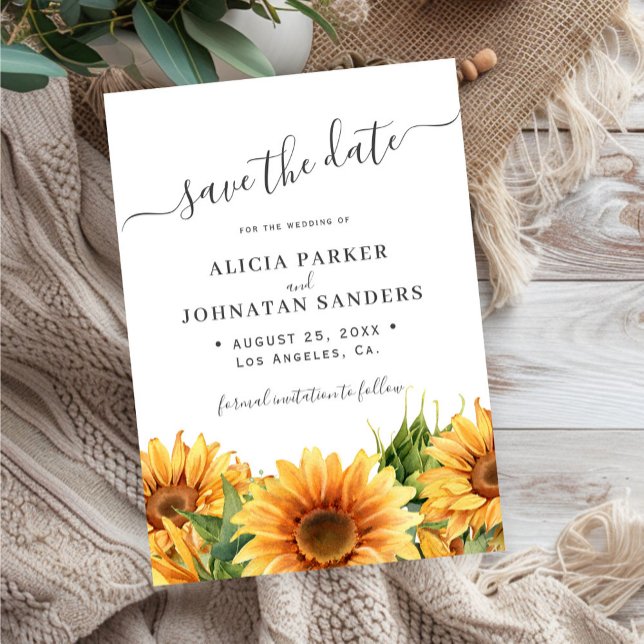 Sunflower rustic boho summer gardern white wedding spara datumet (Skapare uppladdad)