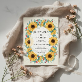 Sunflower Rustic Wedding Invitation Floral Inbjudningar