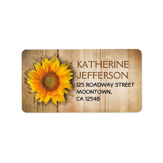 SUNFLOWER RUSTIC WOOD-ADRESSETIKETTER ADRESSETIKETT (Framsidan)
