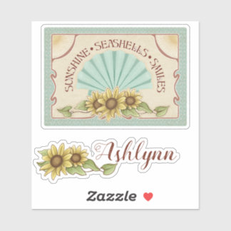 Sunflower Seashell Vintage Vibes Personalized Name Klistermärken