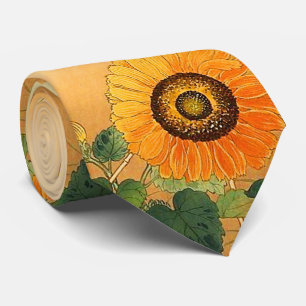 SUNFLOWER,SMÖJLIGT,GRÖNT LÄMNAR japansk Blommigt Slips