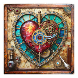 Sunflower Stained Glass Heart Steampunk Series Fototryck