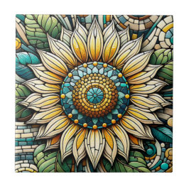 Sunflower Stained Glass Mosaic Kakelplatta