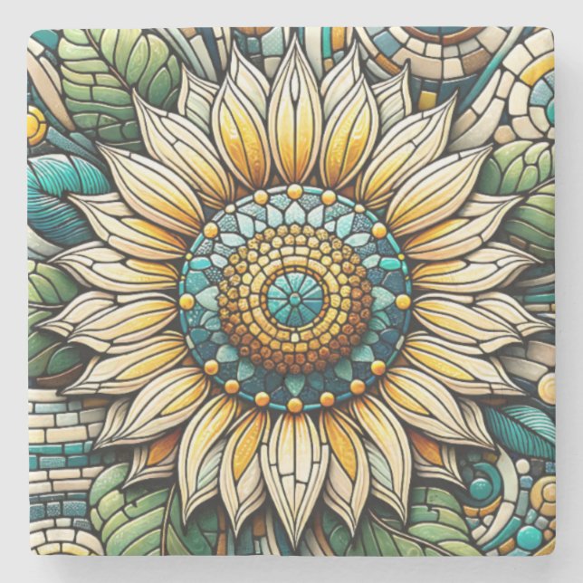 Sunflower Stained Glass Mosaic Stenunderlägg (Framsidan)