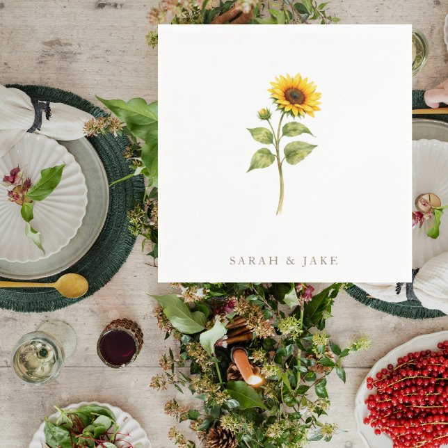 Sunflower Stem Couple Names Personalized Pappersservett (Skapare uppladdad)