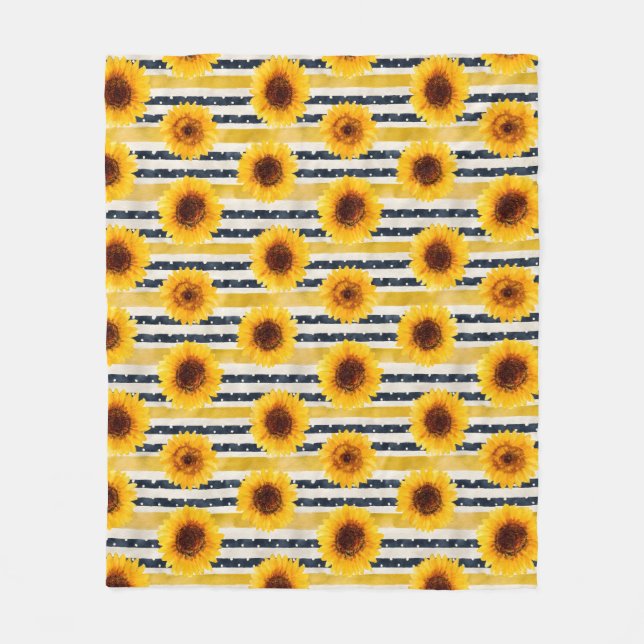 Sunflower Stripes Navy & Yellow  Fleecefilt (Framsidan)