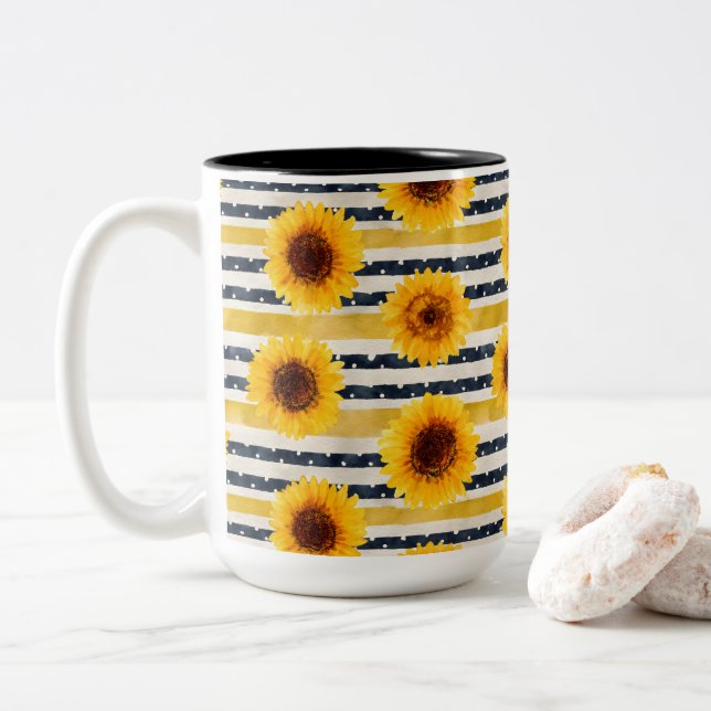 Sunflower Stripes Navy & Yellow  Två-Tonad Mugg (Med munk)
