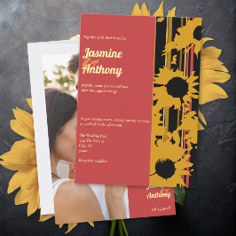 Sunflower Summer Gold Red Wedding Inbjudningar