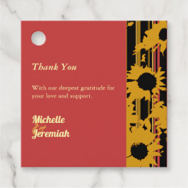 Sunflower Summer Gold Red Wedding Thank You Gåvor Etiketter