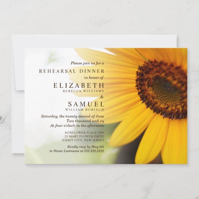 Sunflower Summer Rehearsal Dinner Invite Inbjudningar (Framsida)