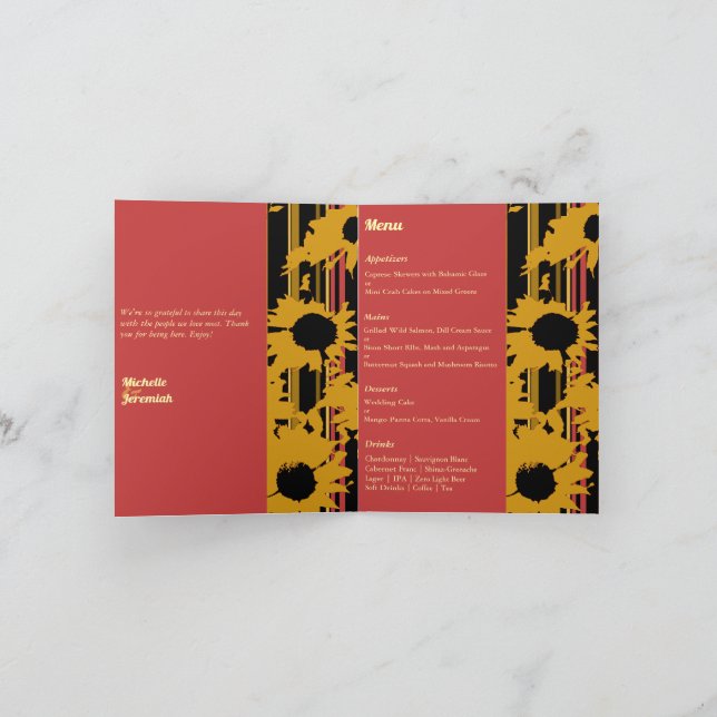 Sunflower Sunset Coral Gold Modern Wedding Kort (Inuti)