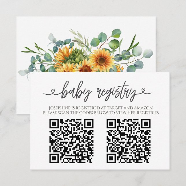 Sunflower Sunshine Fall Baby Shower QR Code Tilläggskort (Fram/baksida)