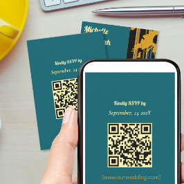 Sunflower Teal Blue Gold Modern QR Code Wedding  OSA Kort