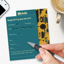 Sunflower Teal Blue Gold Modern Wedding OSA Kort