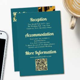 Sunflower Teal Blue Gold Modern Wedding QR Code  Tilläggskort