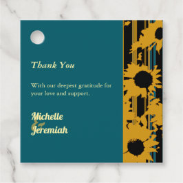 Sunflower Teal Blue Gold Modern Wedding Thank You Gåvor Etiketter