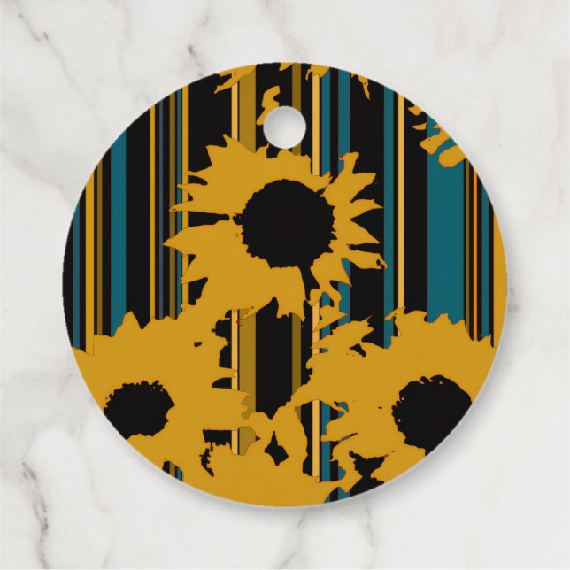 Sunflower Teal Blue Gold Modern Wedding Thank You Gåvor Etiketter (Baksida)