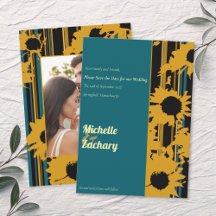 Sunflower Teal Blue Gold Wedding Photo