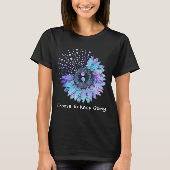 Sunflower Teal Purple Ribbon Suicide Prevention Aw T Shirt (Framsida)