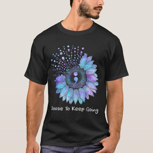 Sunflower Teal Purple Ribbon Suicide Prevention Aw T Shirt (Framsida)