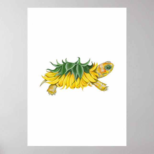 Sunflower Turtle – Botanical Fantasy Art Print Poster (Framsidan)