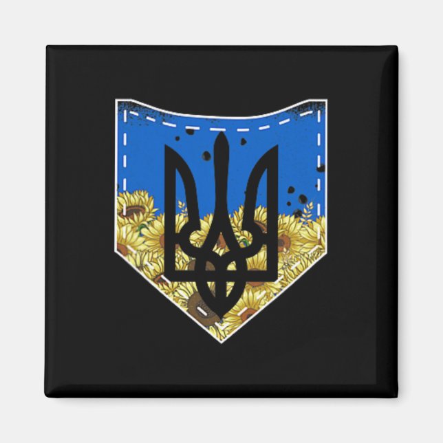 Sunflower Ukrainian Flag And Trysub Pocket Tee Flo Magnet (Framsidan)