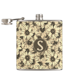 Sunflower Vintage Charm Sepia Tone Flask Fickplunta