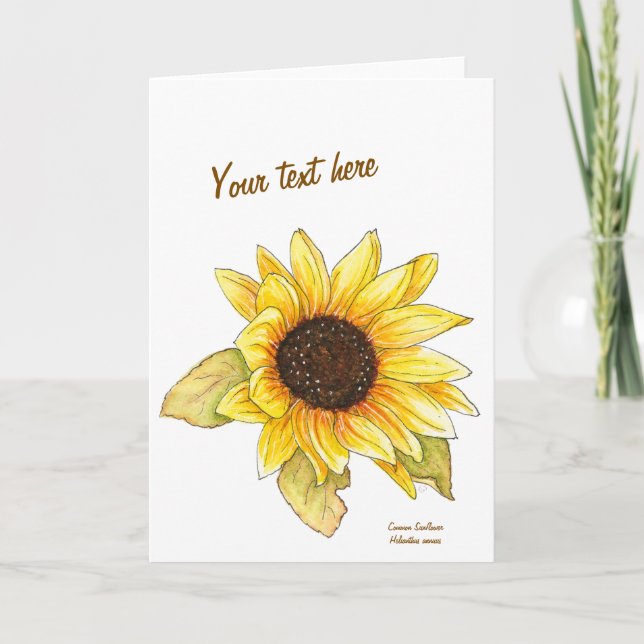 Sunflower watercolor customizable greeting card kort (Framsida)