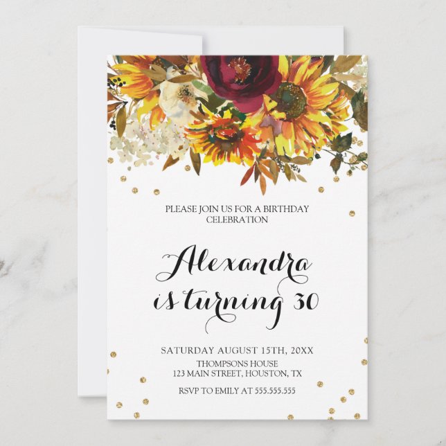 Sunflower watercolor Invitation Inbjudningar (Framsida)