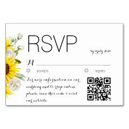 Sunflower watercolor rose QR wedding response card Bordsnummer