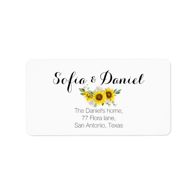 Sunflower watercolor white rose wedding  adressetikett (Framsidan)