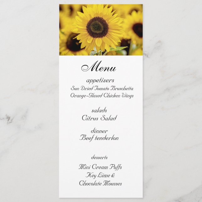 Sunflower Wedding Menu Meny (Framsida)