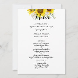Sunflower white rose rustic wedding menu julkort