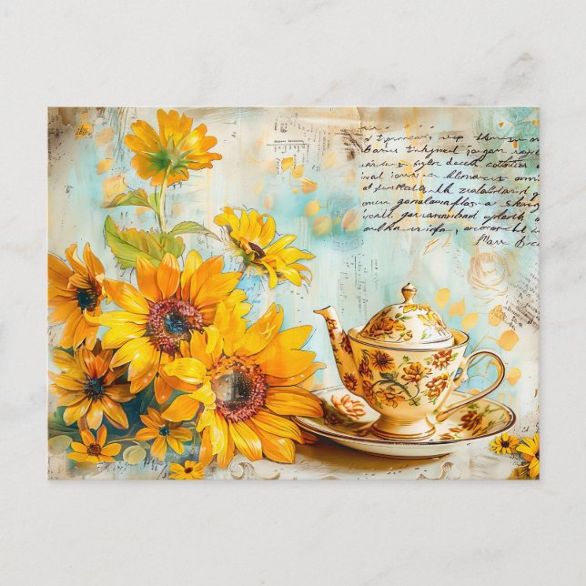 Sunflower with Antique Coffee Pot and Fantasy text Vykort (Framsida)