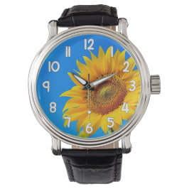 Sunflower Wrist Watch Blue Background Floral Armbandsur